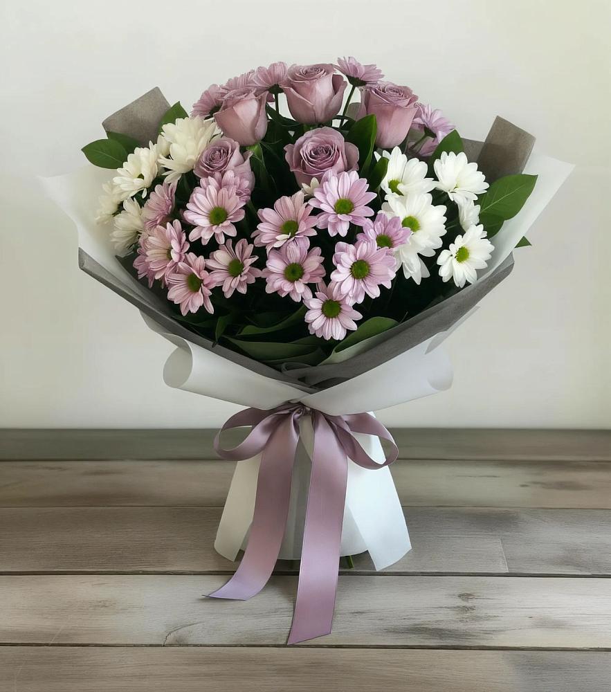 Букет цветов из: Хризантемы и Розы в Стрелецкое