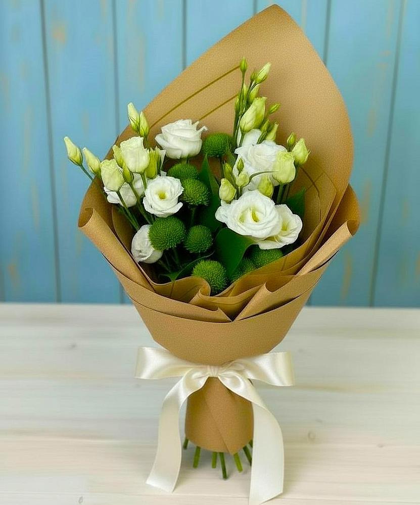 Букет цветов из: Хризантемы и Лизиантусы в Стрелецкое