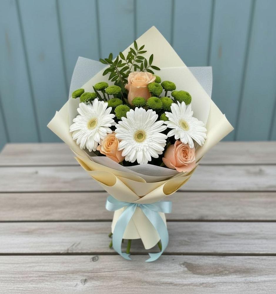 Букет цветов из: Герберы, Розы и Хризантемы в Стрелецкое