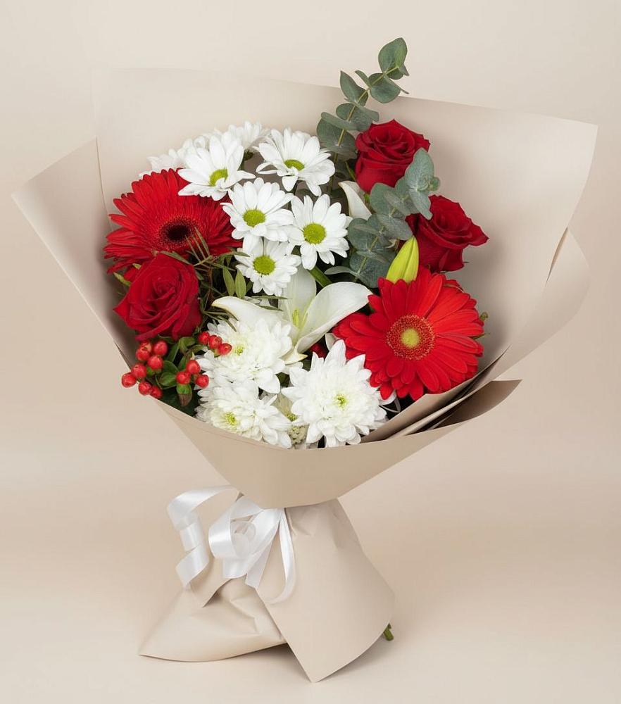 Букет цветов из: Розы, Хризантемы, Герберы и Лилии в Стрелецкое